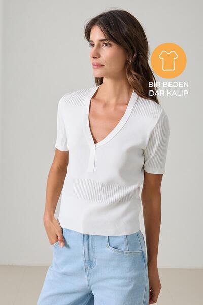 Setre Πλεκτή μπλούζα με κοντό μανίκι με λαιμόκοψη σε σχήμα V