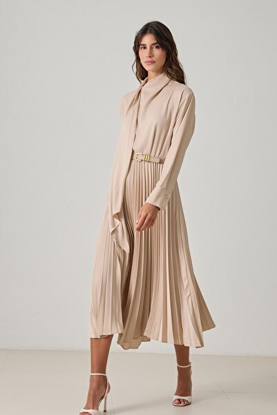 Setre Φόρεμα με μακρυμάνικο μίντι μήκος με λεπτομέρεια από βιζόν και πλισέ