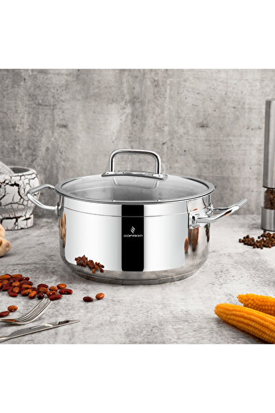 Sofram Atlas Steel Turkish Cooking Pot with Glass Lid, 28cm