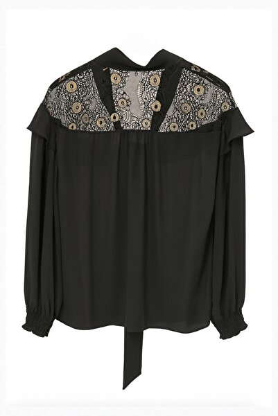 Setre Μαύρη μακρυμάνικη μπλούζα με δαντέλα και λεπτομέρεια με κορδόνια