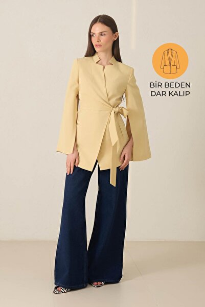 Setre Jachetă cu mâneci înguste galbene untate, cu detaliu de legare în talie