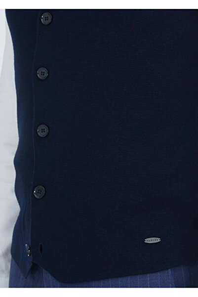 Ramsey Navy Blue Regular Fit V-Neck Casual Knitted Sweater Vest