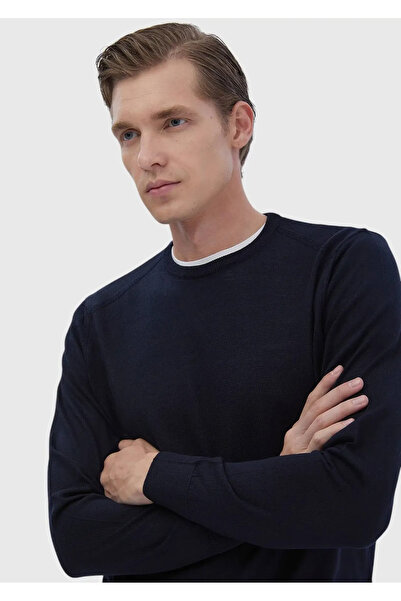 Ramsey Синій велосипедний комір, прямий плетіння, вовняна суміш, трикотажний светр