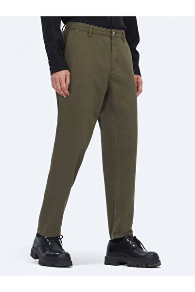 Kip Χακί υφαντό παντελόνι με χαλαρή εφαρμογή, casual βαμβακερό παντελόνι