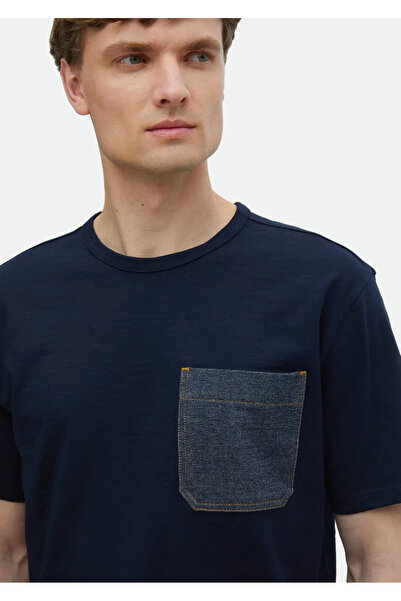 Ramsey Μπλουζάκι με λαιμόκοψη 100% βαμβακερό Navy Blue