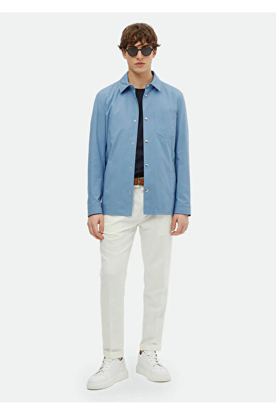 Ramsey Μπλε πουκάμισο με κανονική εφαρμογή με γιακά casual υφαντό παλτό