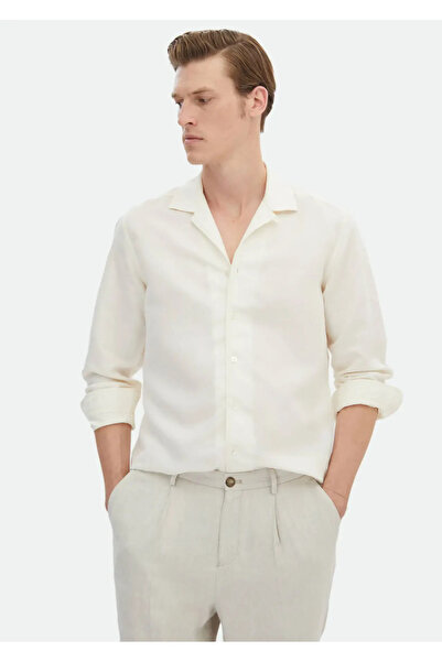 Ramsey Casual White Linen Blended Plain Regular Fit Shirt