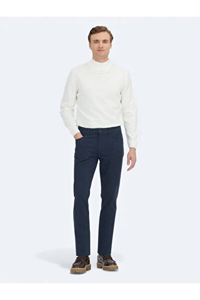 Kip Navy Blue Plain Woven Slim Fit Sports Cotton Blend Trousers