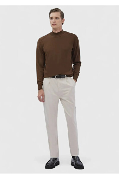 Ramsey Коричневий светр з коміром-стійкою, прямий крій, вовняна суміш