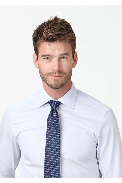 Ramsey Ανοιχτό μπλε ίσιο πουκάμισο με κανονική εφαρμογή, υφαντό κλασικό βαμβακερό πουκάμισο