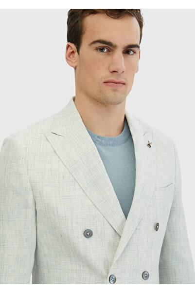 Ramsey Light Gray Patterned Zeroweight Slim Fit 100% Linen Jacket