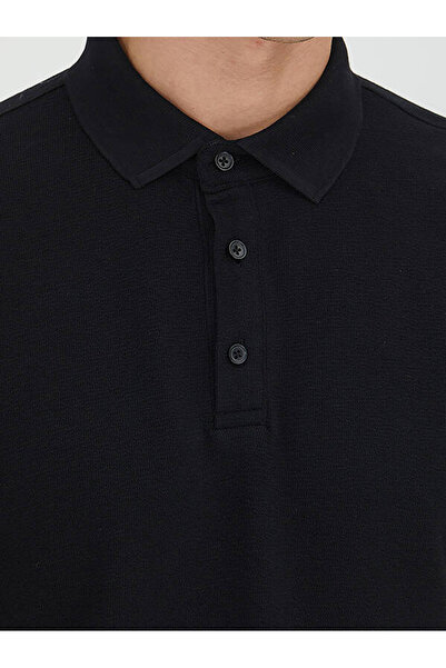 Kip Tricou negru cu gât polo simplu 100% bumbac