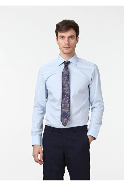 Ramsey Класична синя бавовняна суміш, прямий крій, приталена сорочка