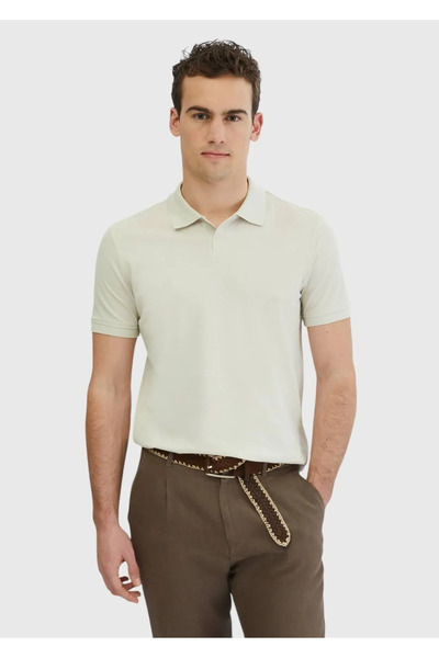 Ramsey Stone Plain Polo Neck 100% Cotton T-Shirt