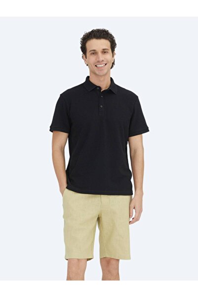 Kip Tricou negru cu gât polo simplu 100% bumbac