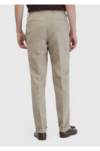 Ramsey Dark Beige Plain Fabric Regular Fit Casual Cotton Blend Trousers