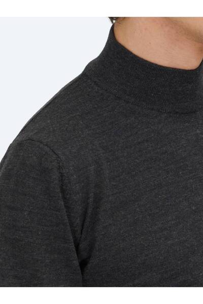 Kip Anthracite Half Turtleneck Plain Knit Wool Blended Sweater
