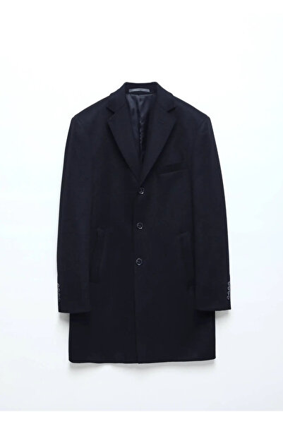 Ramsey Lacivert Regular Fit Kelebek Yaka Klasik Dokuma Palto
