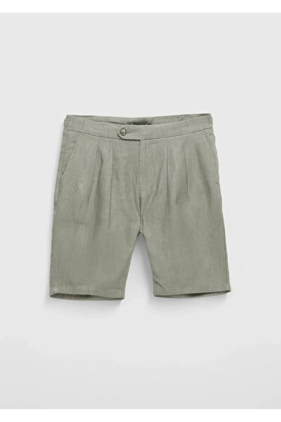 Ramsey Mink Plain Woven Carrot Fit Casual 100% Linen Bermuda