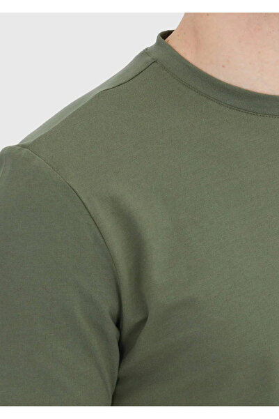 Ramsey Khaki Plain Crew Neck Cotton Blend T-Shirt