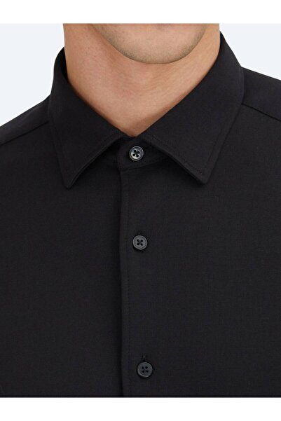 Kip Μαύρο ίσιο πουκάμισο με κανονική εφαρμογή, υφαντό casual 100% βαμβακερό πουκάμισο