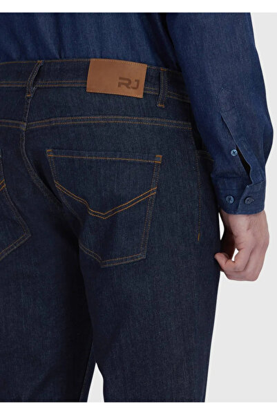 Ramsey Navy Blue Straight Slim Fit Denim Cotton Blended Trousers