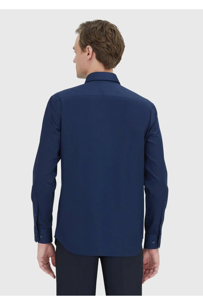 Ramsey Πουκάμισο Navy Blue Plain Regular Fit Woven Classic 100% βαμβάκι