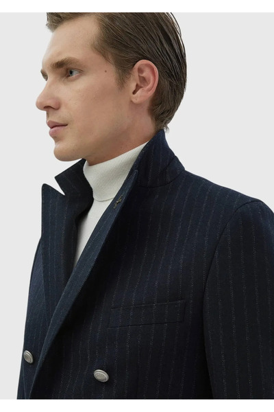 Ramsey Μπλουζάκι με ρίγες Navy Blue Shoulder Slim Fit Μάλλινο Μπουφάν