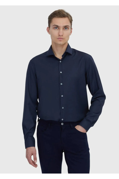 Ramsey Cămașă clasică, țesută, 100% lână, cu croială obișnuită, albastru bleu...