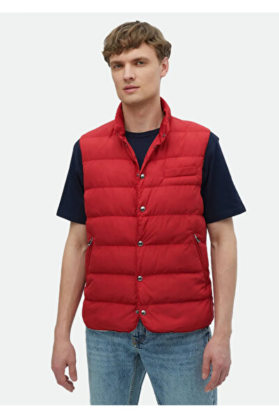Ramsey Red Regular Fit Stand Collar Casual Woven Sports Vest