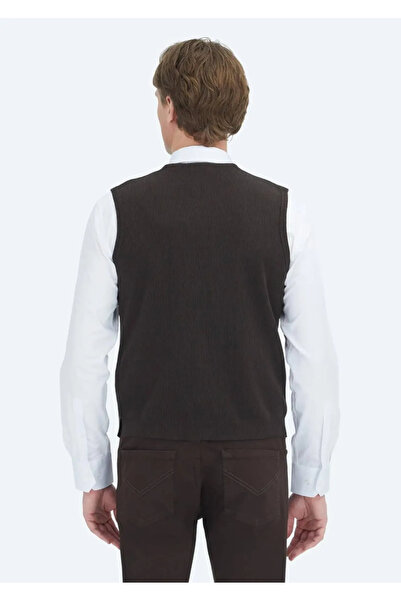 Ramsey Brown Regular Fit V-Neck Casual Knitted Sweater Vest