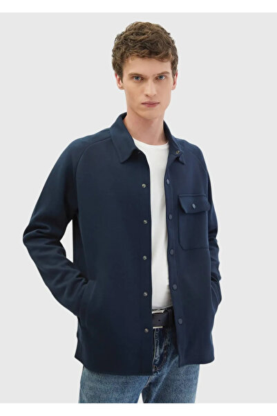 Ramsey Navy Blue Polo Neck Plain Sweatshirt