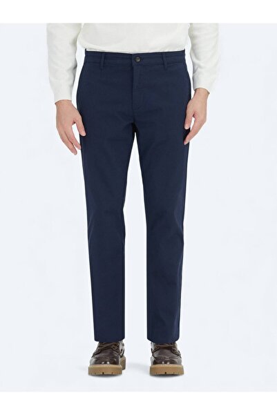 Kip Pantaloni casual din amestec de bumbac, cu țesătură simplă, albastru bleumarin