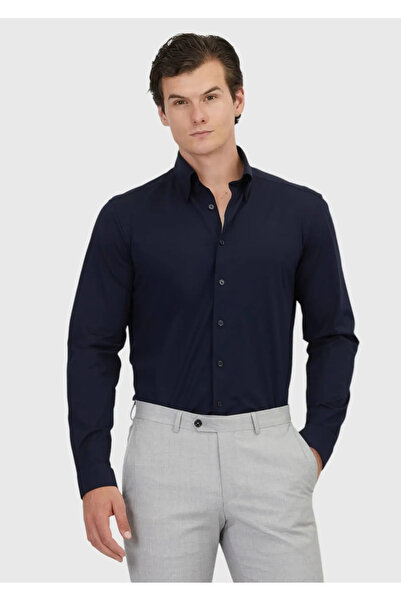 Ramsey Тъмносиня обикновена риза с ежедневна кройка и ежедневна памучна смес