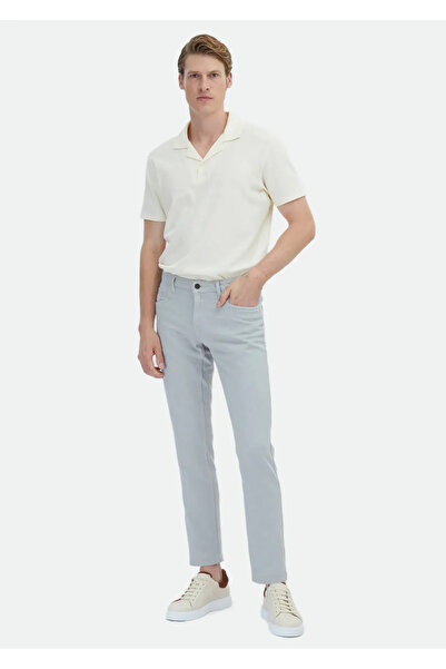 Ramsey Gray Plain Woven Regular Fit Casual Cotton Blended Trousers