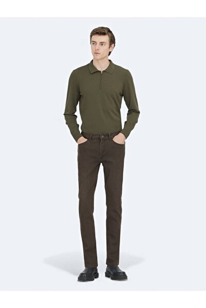 Kip Кафяви дънкови панталони Slim Fit от памучна смес