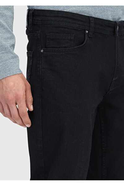 Ramsey Black Straight Slim Fit Denim Cotton Blended Trousers