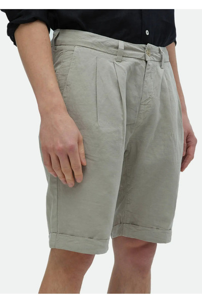 Ramsey Beige Casual Bermuda - 100% Cotton, Plain Woven Carrot Fit