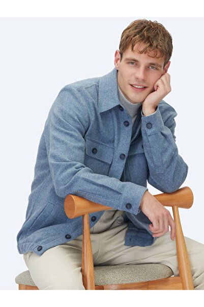 Kip Синя пряма Regular Fit Тканина з вовняною домішкою Overshirt