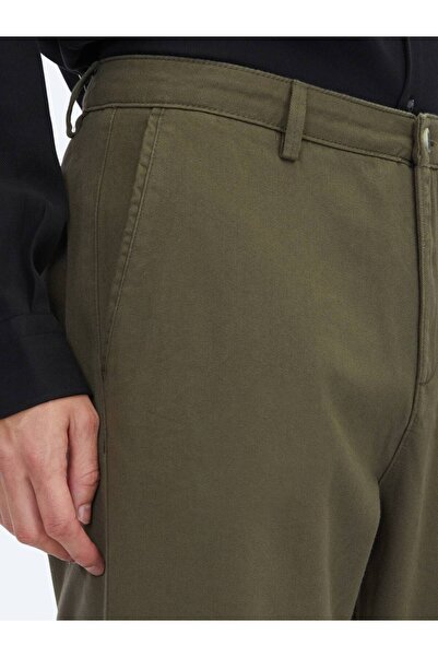 Kip Χακί υφαντό παντελόνι με χαλαρή εφαρμογή, casual βαμβακερό παντελόνι