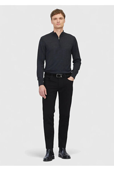 Ramsey Black Plain Woven Slim Fit Casual Cotton Blended Trousers