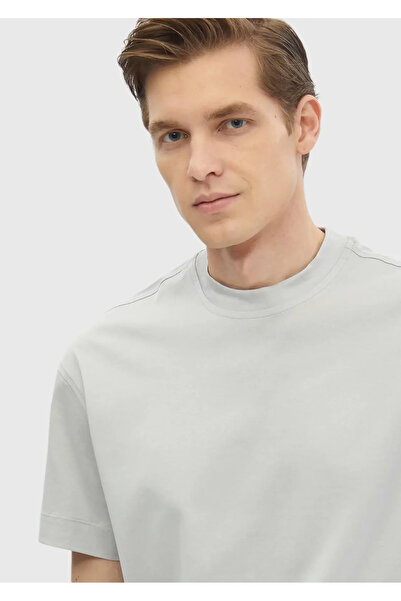 Ramsey Ανοιχτό γκρι μονόχρωμο μπλουζάκι με λαιμόκοψη 100% βαμβάκι