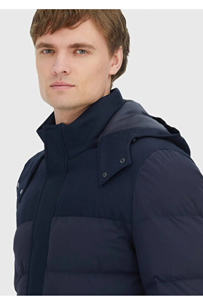 Ramsey Navy Blue Regular Fit Hooded Classic Woven Coat