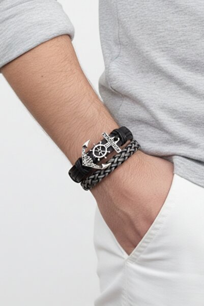 BSN Takı Çapa Figürlü 2'li Hakiki Deri Bileklik