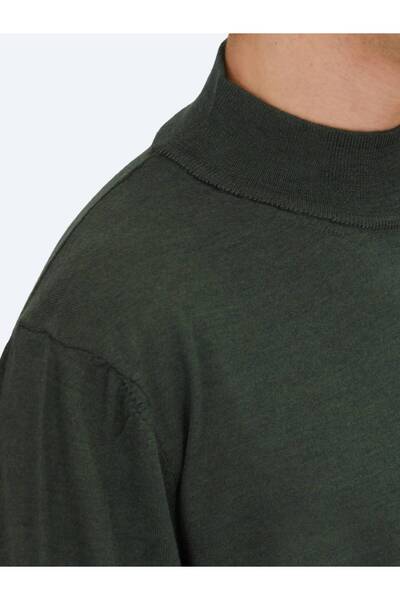 Kip Green Half Turtleneck Plain Knit Wool Blended Sweater Sweater
