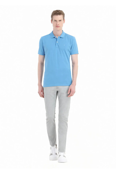 Ramsey Turkuaz Baskılı Polo Yaka %100 Pamuk T-Shirt