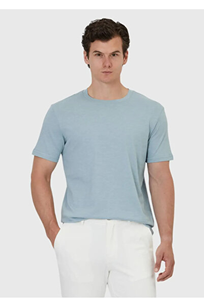 Ramsey Blue Plain Crew Neck 100% Cotton T-Shirt