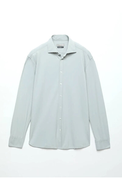 Ramsey Gri Düz Regular Fit Dokuma Klasik Gömlek