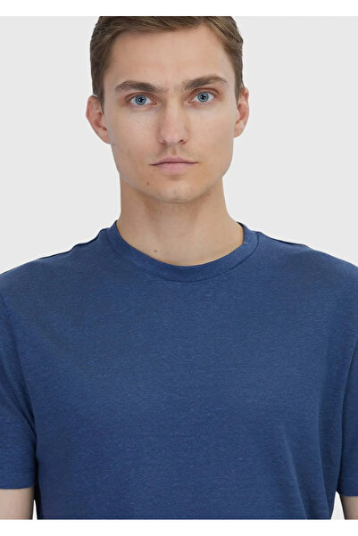 Ramsey Μπλουζάκι Indigo Plain Crew Neck 100% λινό