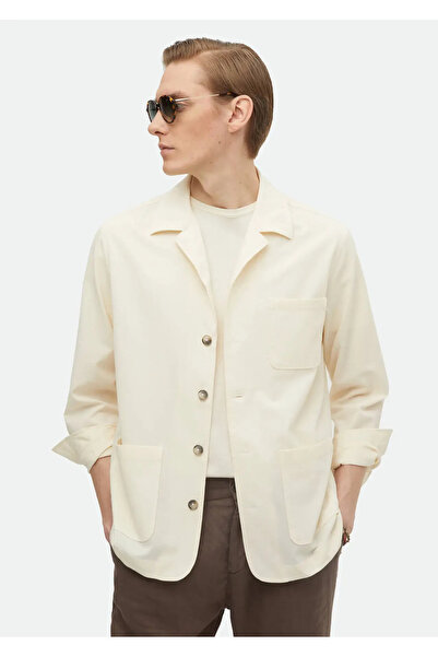 Ramsey Ecru Cotton Blend Plain Casual Fit Overshirt